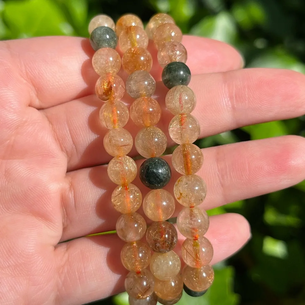 Gorgeous 8mm gold rutilated quartz bracelet‎